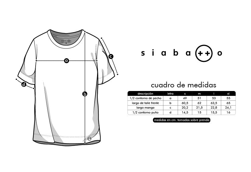 Tabla de medidas o guía de tallas camiseta dama siabatto