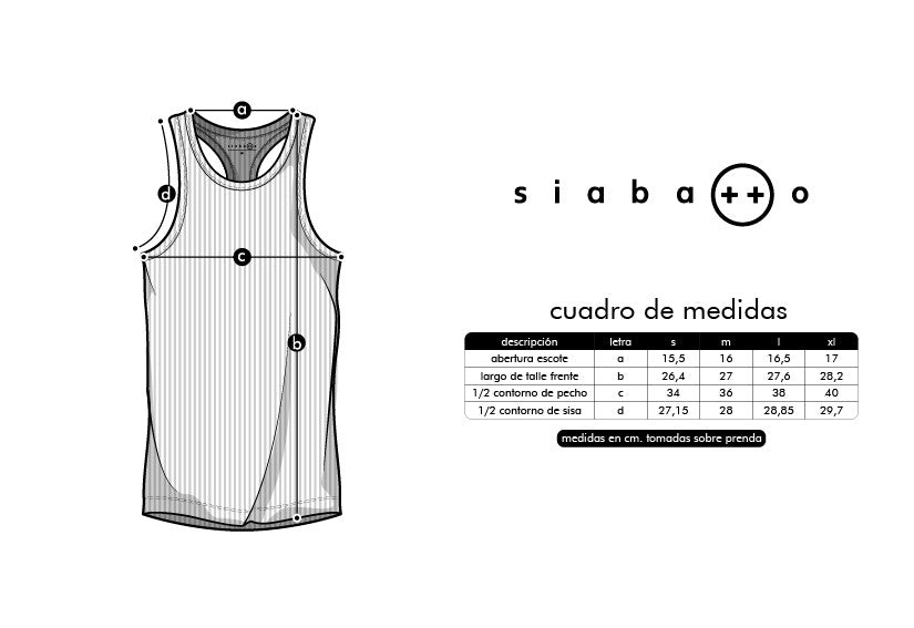 Tabla de medidas o guía de tallas esqueleto siabatto